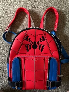Loungefly Red and Blue Spider Web Mini Backpack